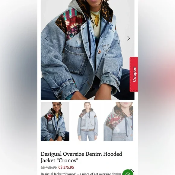 ⭐️ Desigual Oversize Denim Hooded Jacket “Cronos Jean hoodie style - Picture 2 of 8
